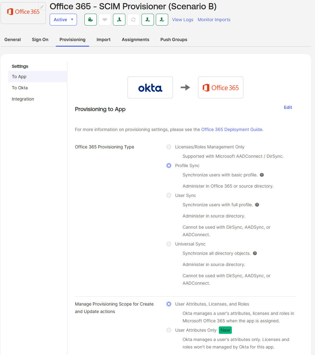 Okta provisioning logs showing successful SCIM Create into Entra ID