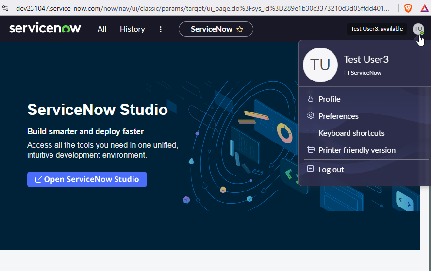 ServiceNow session showing successful login via Microsoft Entra SSO